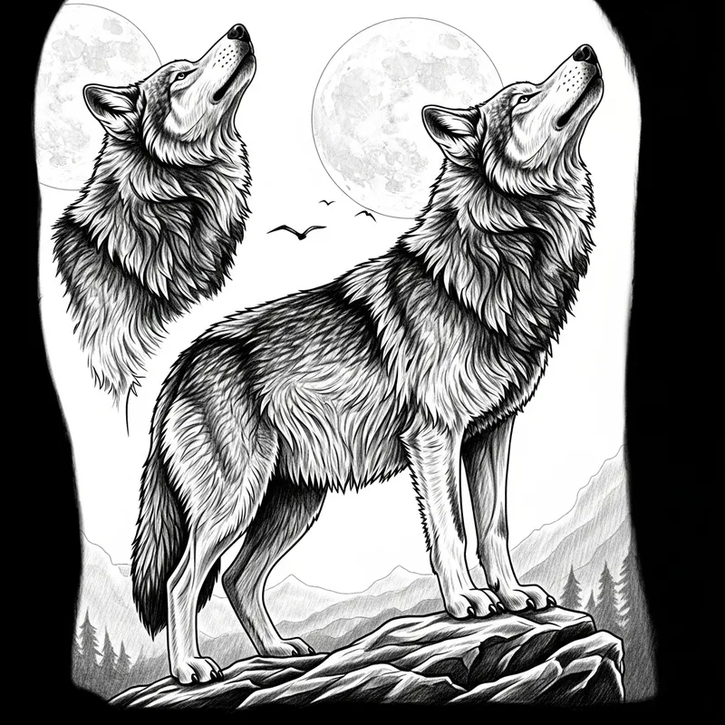 Realistic Wolf Tattoo Template Design
