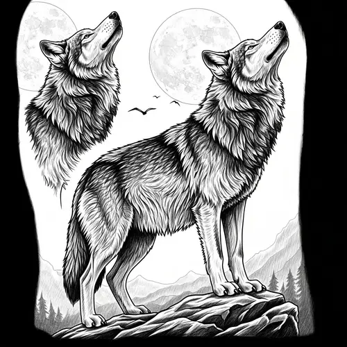 Realistic Wolf Tattoo Template Design