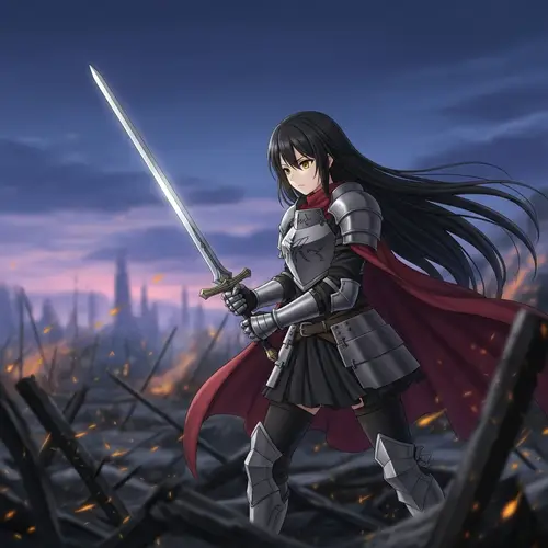Anime-inspired Female Warrior with Gleaming Silver Sword
