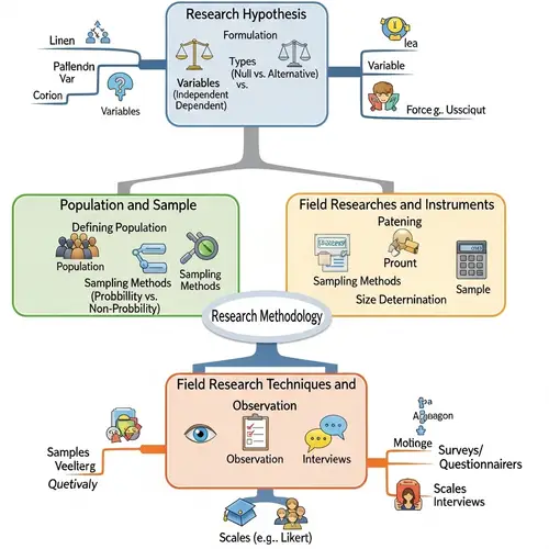 Research Methodology Mind Map: Hypothesis, Population, Field Techniques