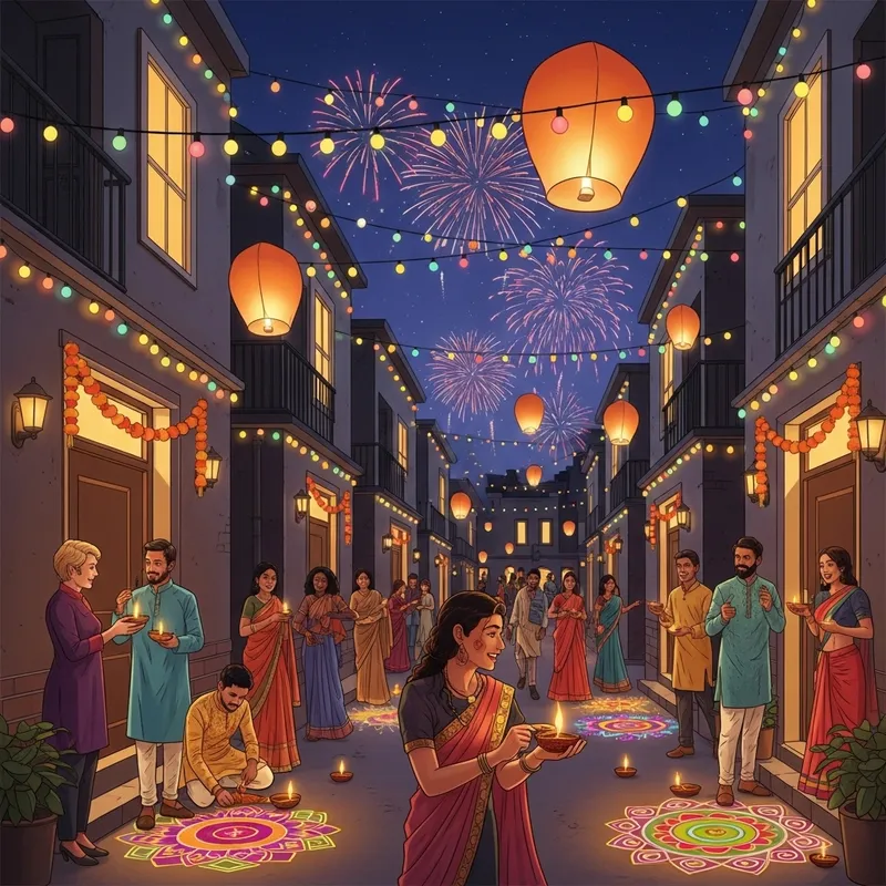 Diwali Celebrations: Vibrant Lights & Rangoli Exuberance Diwali Celebrations: Vibrant Lights & Rangoli Exuberance