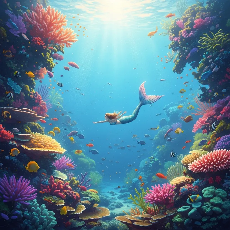 Surreal Underwater Scene with a Mermaid