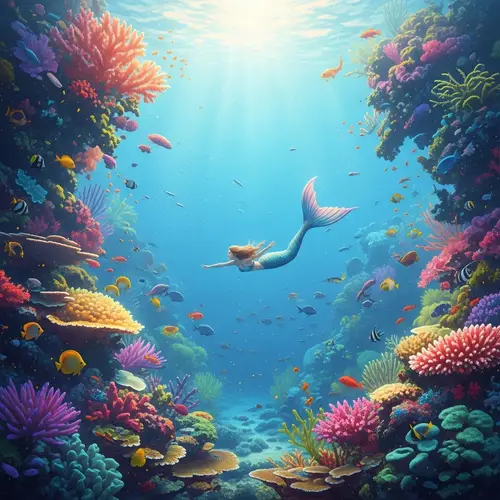 Surreal Underwater Scene with a Mermaid