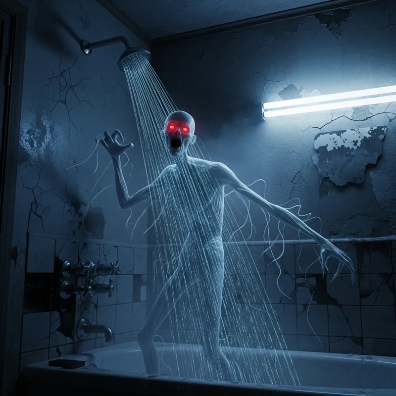 Eerie Bathroom Scene with Terrifying Apparition