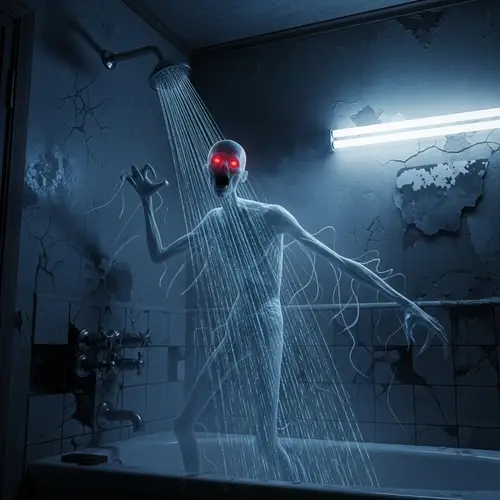 Eerie Bathroom Scene with Terrifying Apparition