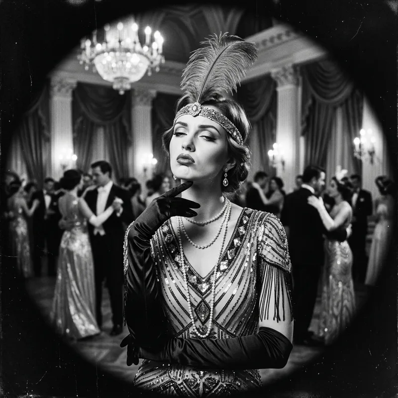 1920s Silent Film Society Lady in Grand Ballroom 1920s Silent Film Society Lady in Grand Ballroom