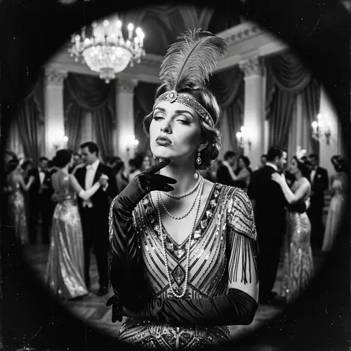 1920s Silent Film Society Lady in Grand Ballroom