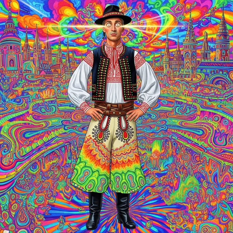 Hungarian Folk Dress Man in Psychedelic Style | Hungarian Man in Traditional Outfit