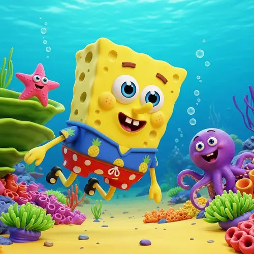 SpongeBob SquarePants in a Colorful Swimsuit