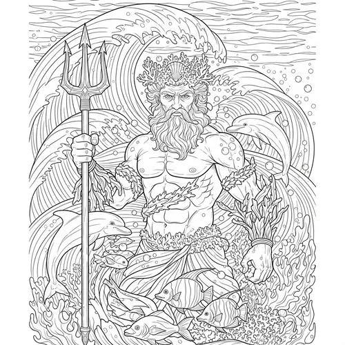 Poseidon Coloring Book | Greek God of the Sea Artwork