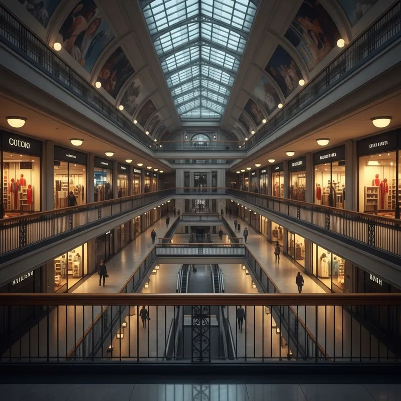Cinematic Underground Shopping Mall Symmetrical View