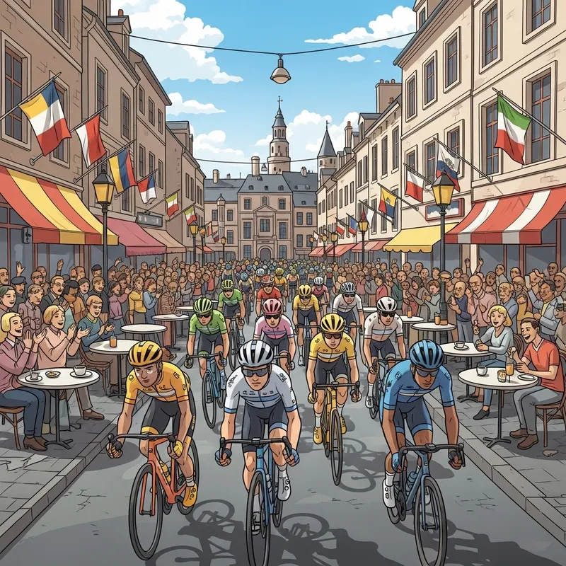 Vibrant Tour de France Stage in a Charming City with Diverse Cyclists
