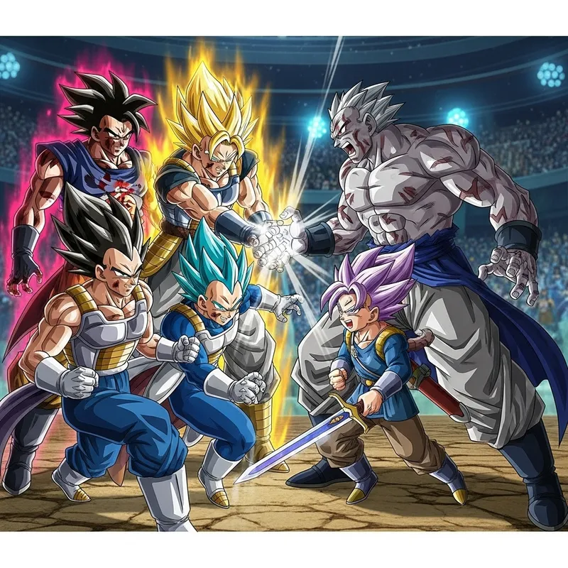Ultimate Showdown: Black Goku, Goku, Vegeta, Trunks vs. Jiren