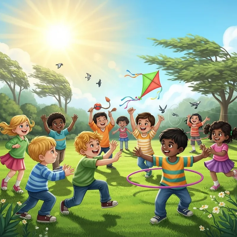 Play and Freedom: Diverse Children Enjoying Joyful Moments in the Park