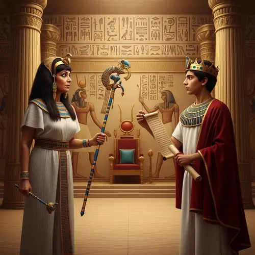 Symbolic Battle: Cleopatra vs. Ptolemy - Historical Scene
