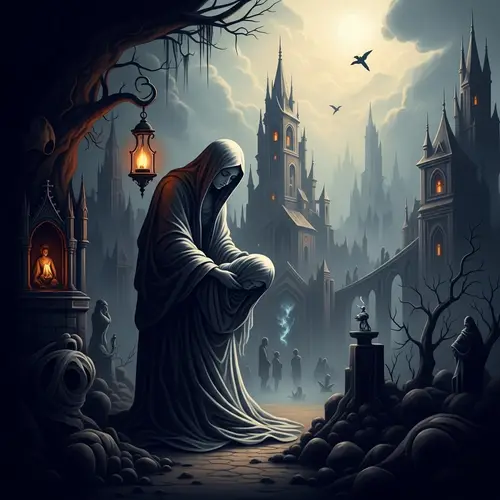 Dreamlike Image of Sorrow and Death with Gothic Influence