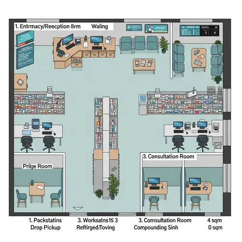 Compact Pharmacy Floor Plan Design for 50 Sqm Space
