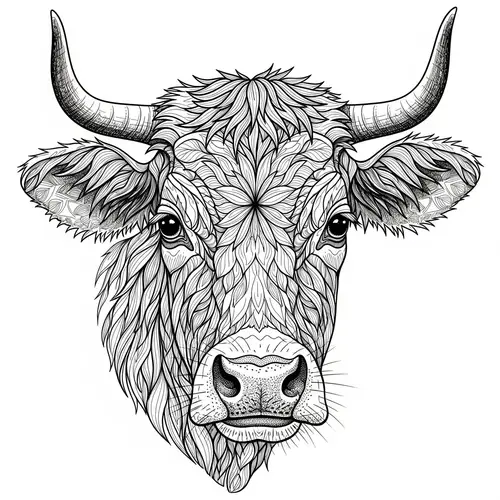 Hand-Drawn High-Definition Cow's Head Art