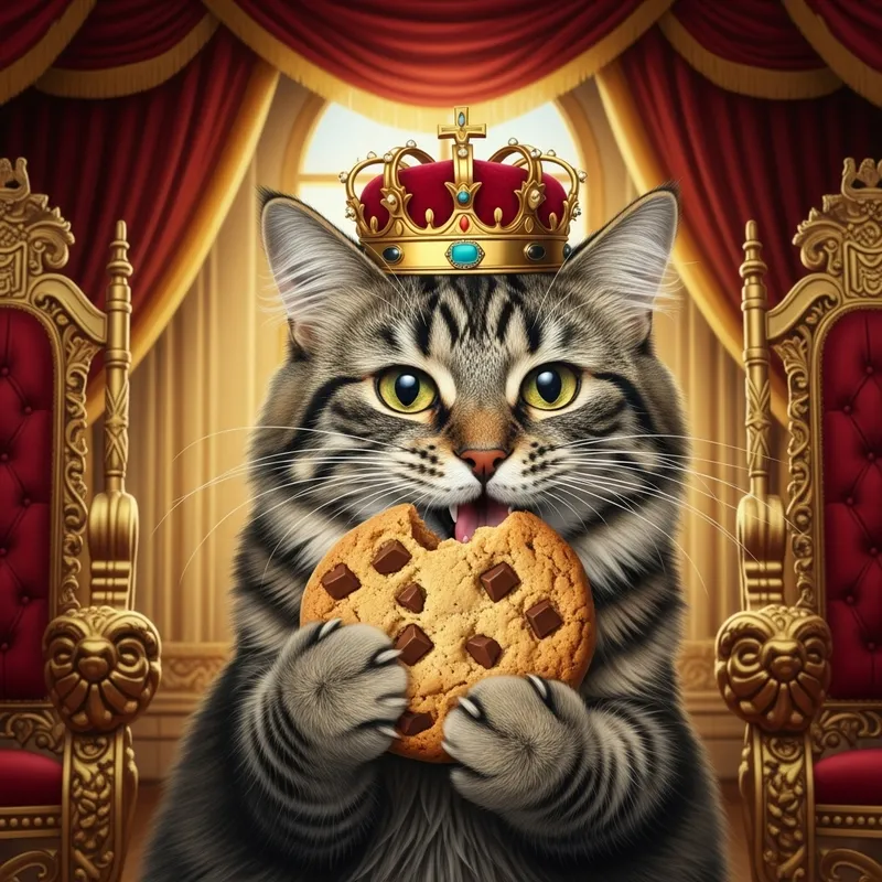 Majestic Cat Indulging in Royal Cookie | The King of the World