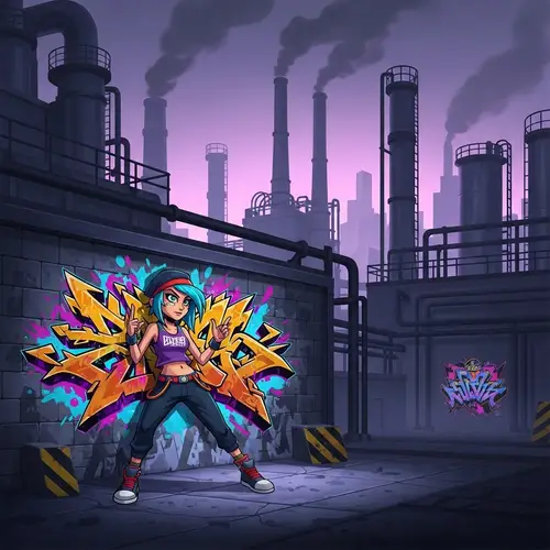 Graffiti Girl Amid Industrial City | Breakbeat Artwork