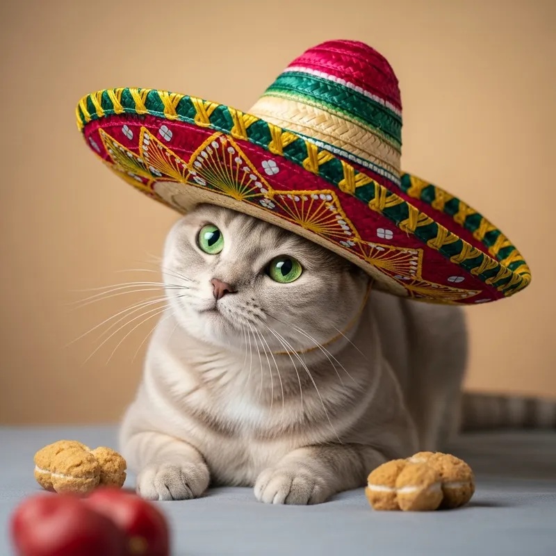 Cute Cat in Mexican Sombrero - Vibrant and Adorable Scene