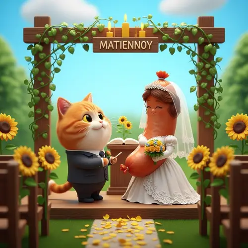 Cat and Sausage Wedding: Romantic Matrimony Scene