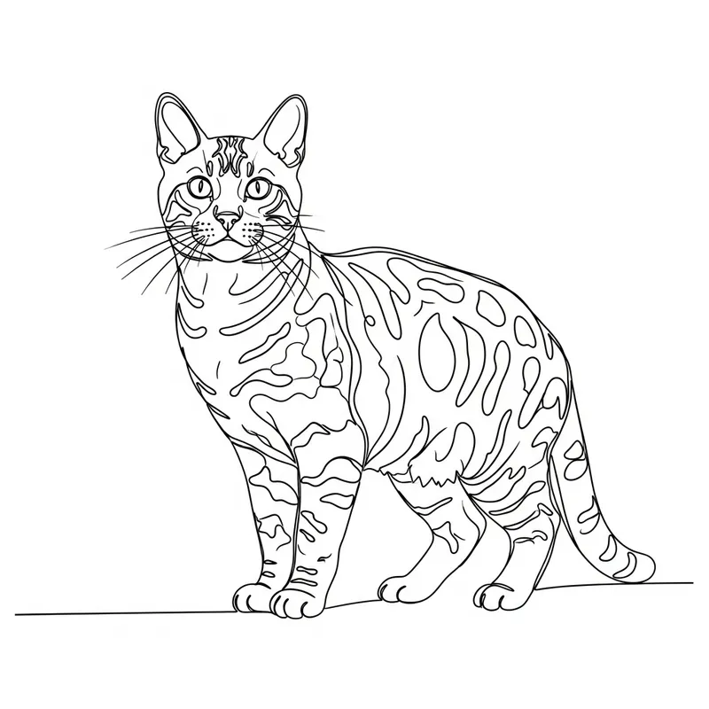 Minimalist Continuous Line Drawing of Bengal Cat