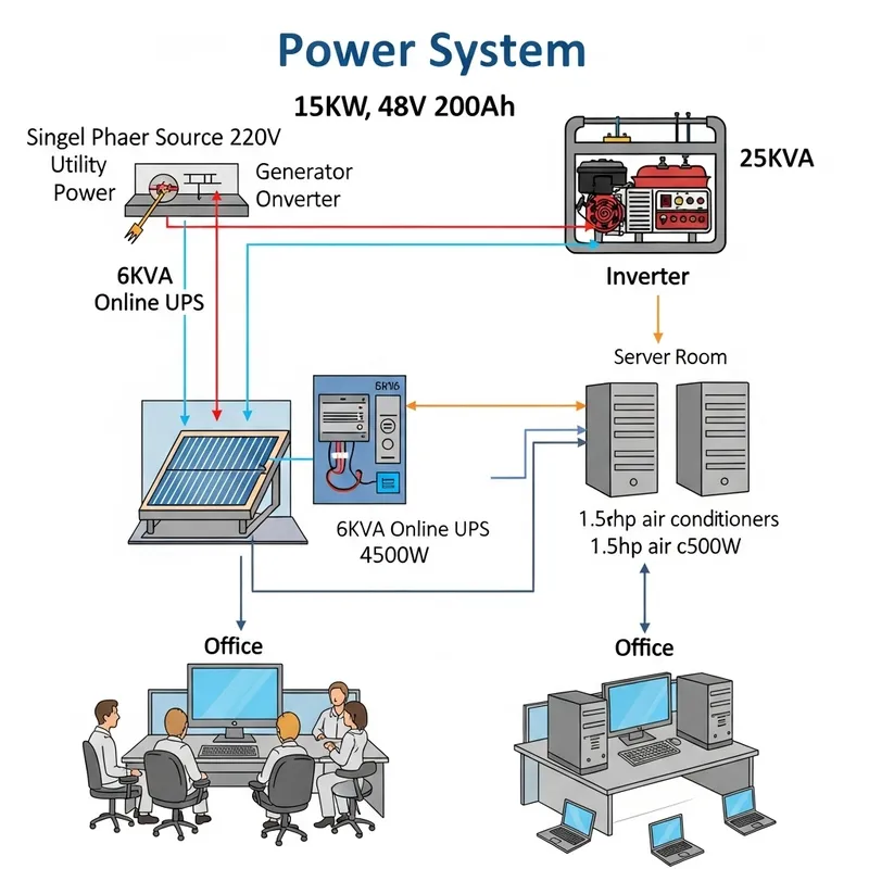 Power System Setup: Generator, Inverter, UPS | Diagram