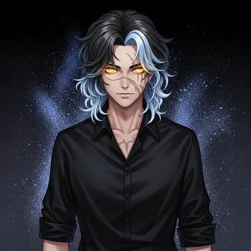 Fictional Male Anime Character with Black and Blue Hair