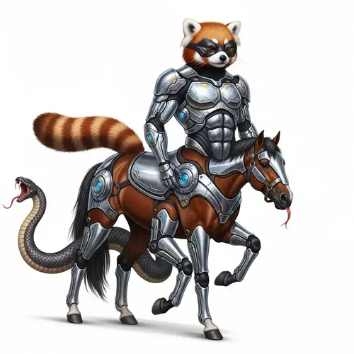 Hybrid Creature: Red Panda Centaur with Six Legs & Tech Armor