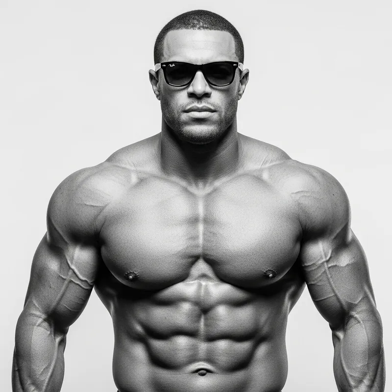 Muscular Gigachad in Black Ray-Ban Glasses
