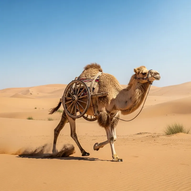 Camel Running with Wheel - Desert Scene