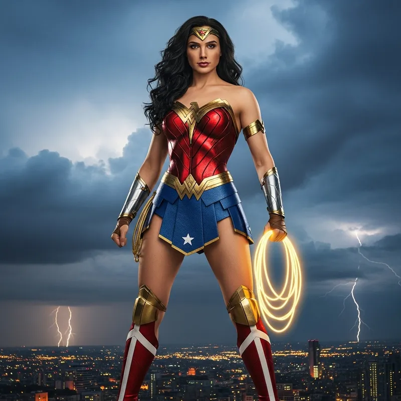Wonder Woman: The Powerful Superheroine in Red & Blue Costume Wonder Woman: The Powerful Superheroine in Red & Blue Costume