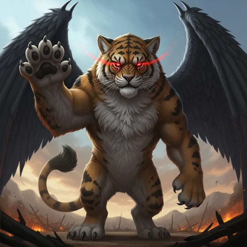 Doomsday Cat with Glowing Red Eyes and Black Wings