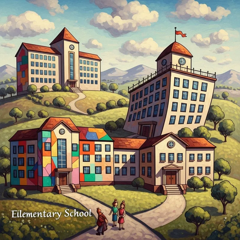 Abstract Realism Schools Scene: Imagining Elementary, Middle & High Schools