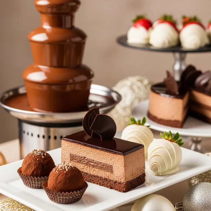 Exquisite Chocolate Desserts Display | Chocolate Fountain Delight