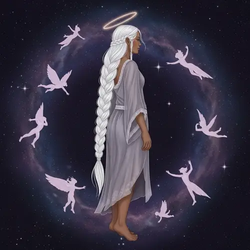 Pacific Islander Woman with Cascading White Hair in Ethereal Attire