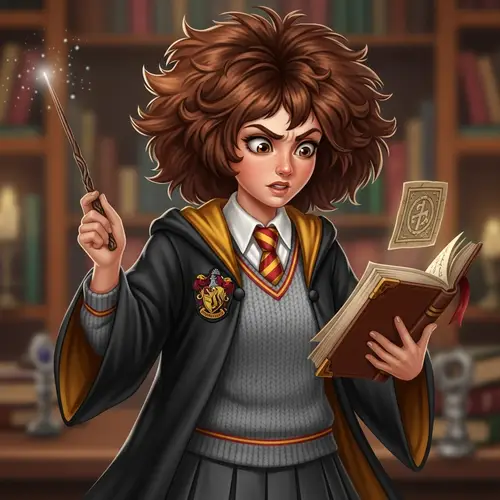 Young Female Wizard in Gryffindor School Uniform
