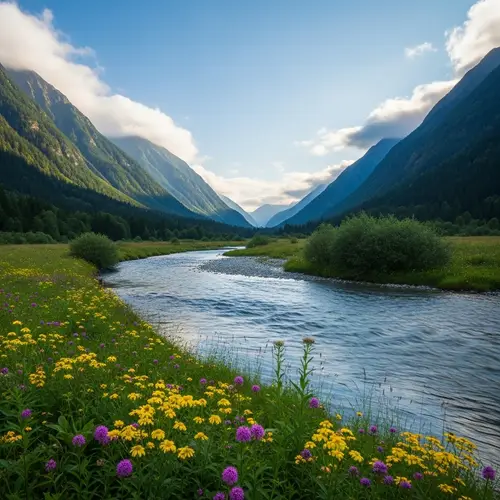 Tranquil Valley: Lush Greenery & meandering River