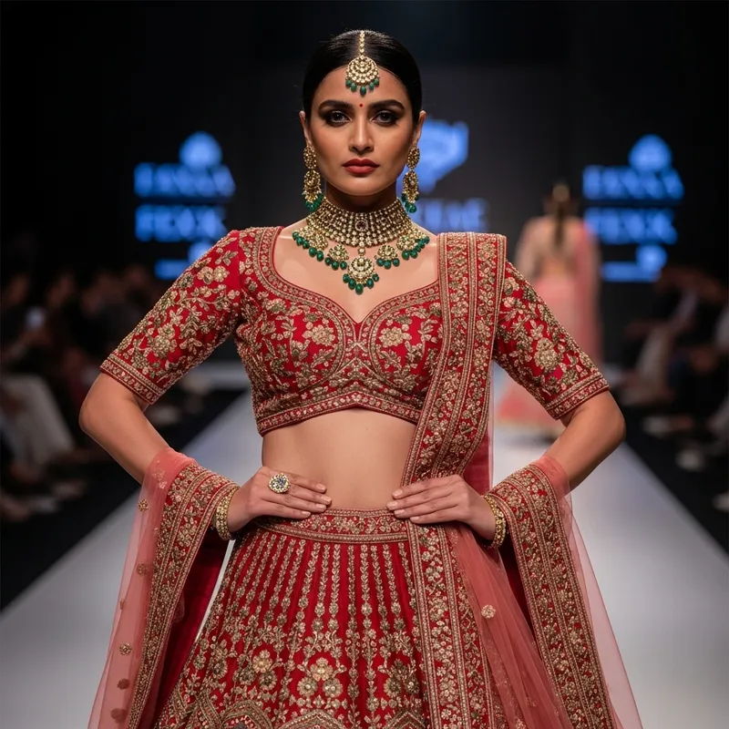 Indian Fashion Model Showcasing Cleavage in Lehenga Choli