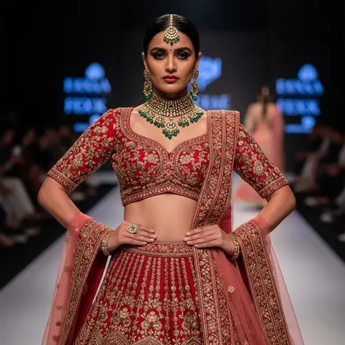 South Asian Model in Traditional Lehenga Choli | Runway Fashion