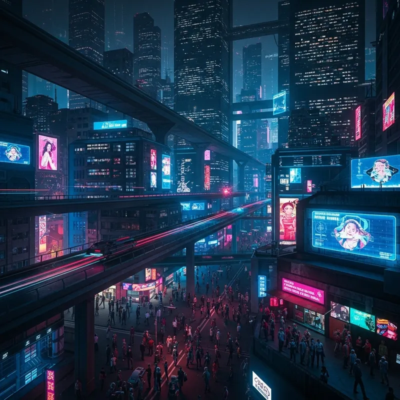 Dark Blue Cyberpunk City | Neon-Lit Towers & Hover Vehicles Dark Blue Cyberpunk City | Neon-Lit Towers & Hover Vehicles