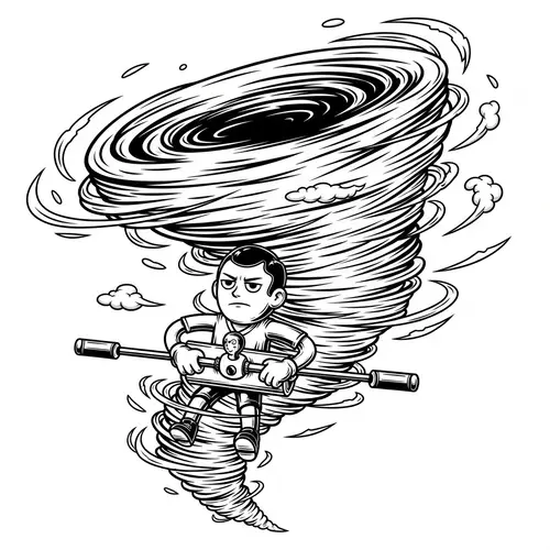 Black and White Tornado Foosball Character Vector Illustration