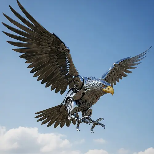 Robotic Eagle Soaring in the Sky - Futuristic Mechanical Bird