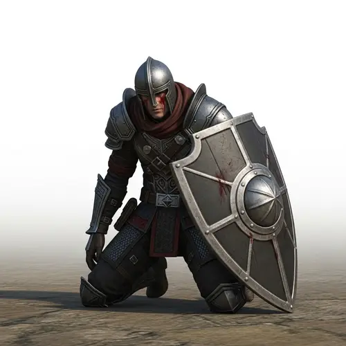 MMORPG Character with Shield on the Ground