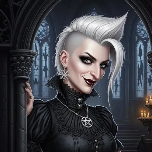 Fantasy Gothic Woman with Unique White Hair and Gray Eyes