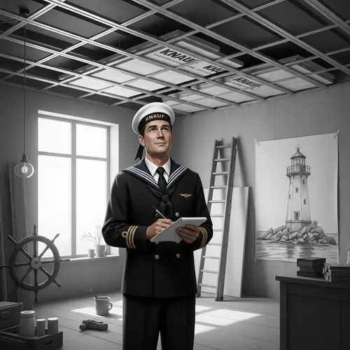 Experienced Pilot in Sailor's Uniform in Room Renovation Scene