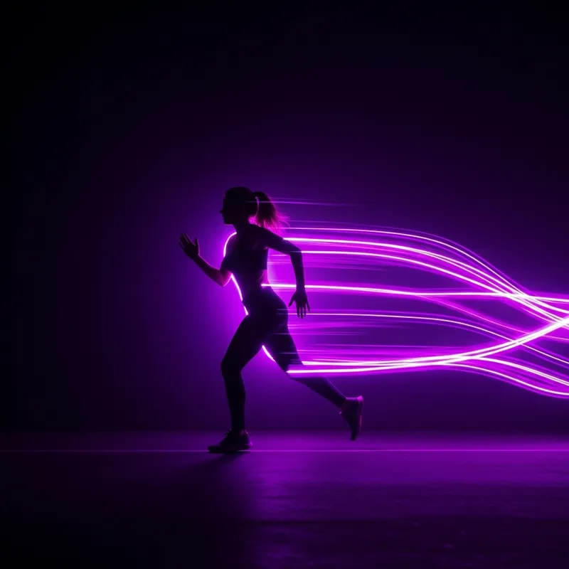 Neon Running Woman in Vibrant Purple Silhouette