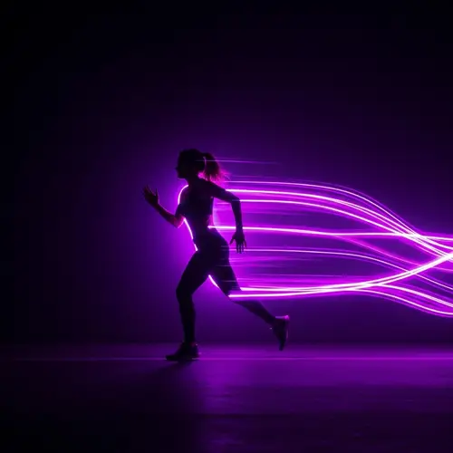 Vibrant Neon Running Woman in Purple Silhouette