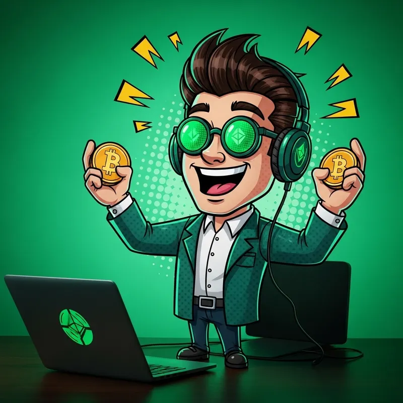 Enthusiastic Cryptocurrency Cartoon: Happiness & Trust in Blockchain